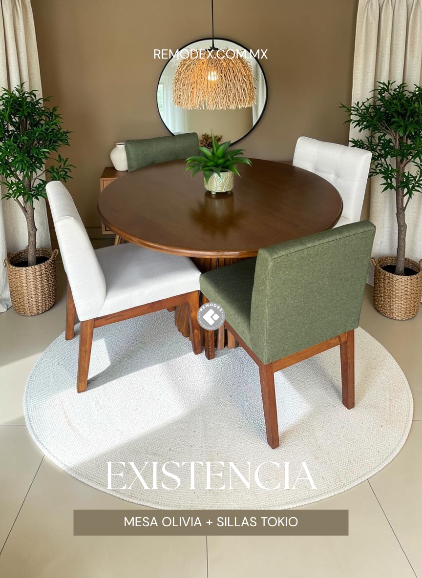 COMEDOR 4P CIRCULAR OLIVIA /TOKIO (PISSA OLIVE + PISSA WHITE)
