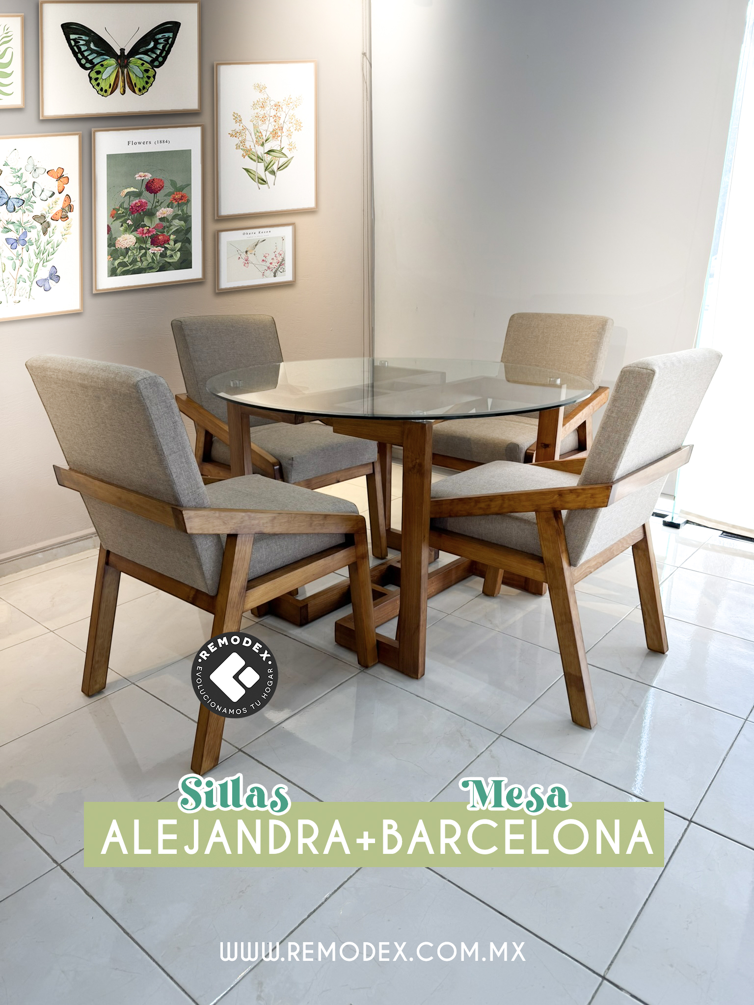 COMEDOR 4P MESA BARCELONA/SILLAS ALEJANDRA