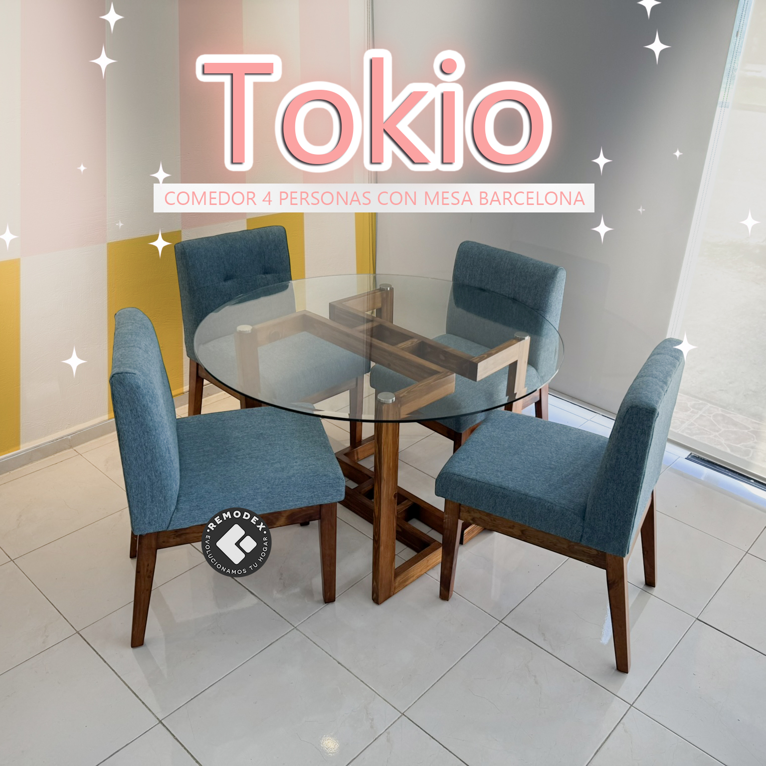 COMEDOR 4P MESA BARCELONA/SILLAS TOKIO