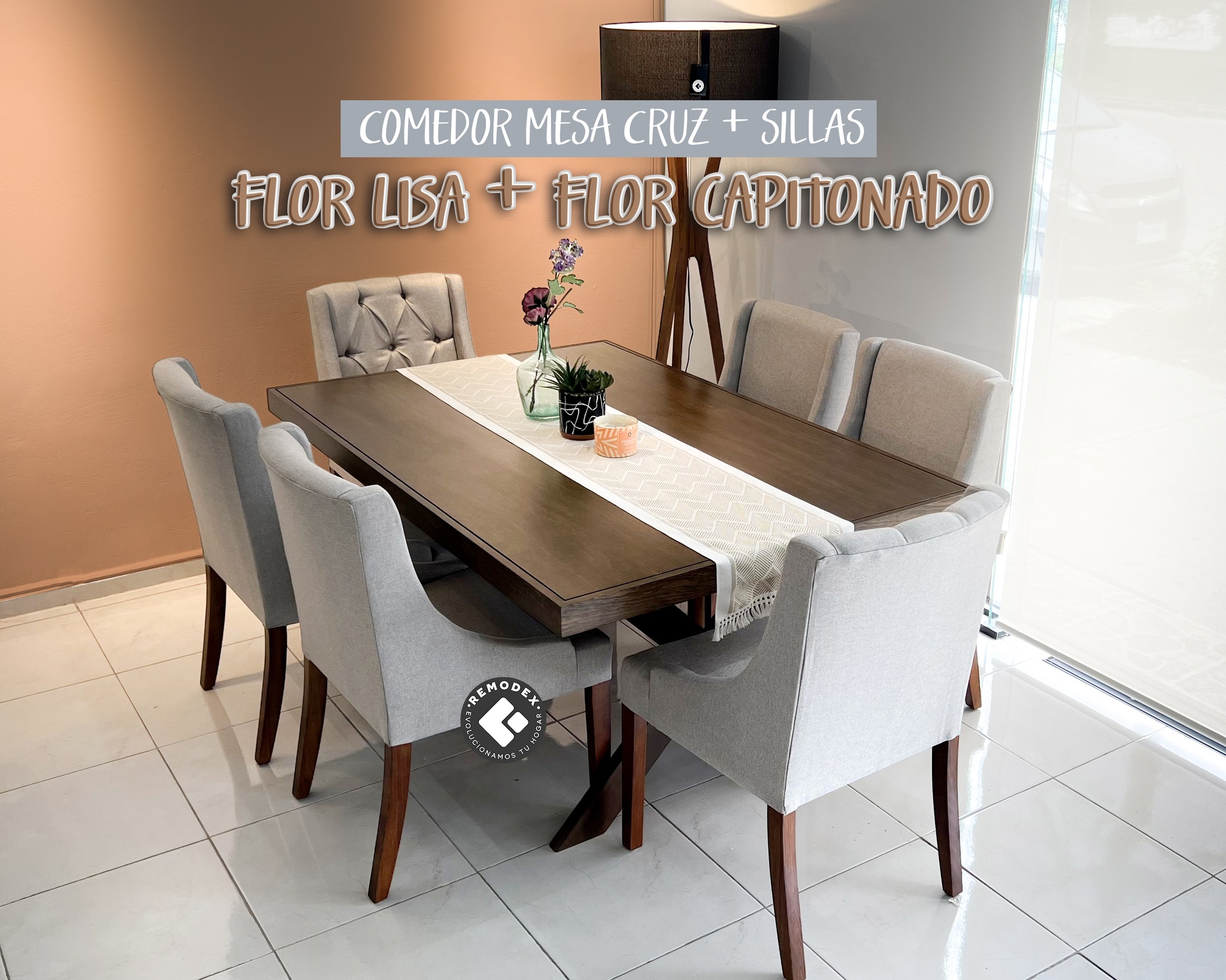 COMEDOR 6P CRUZ/FLOR CAPITON/FLOR LISO