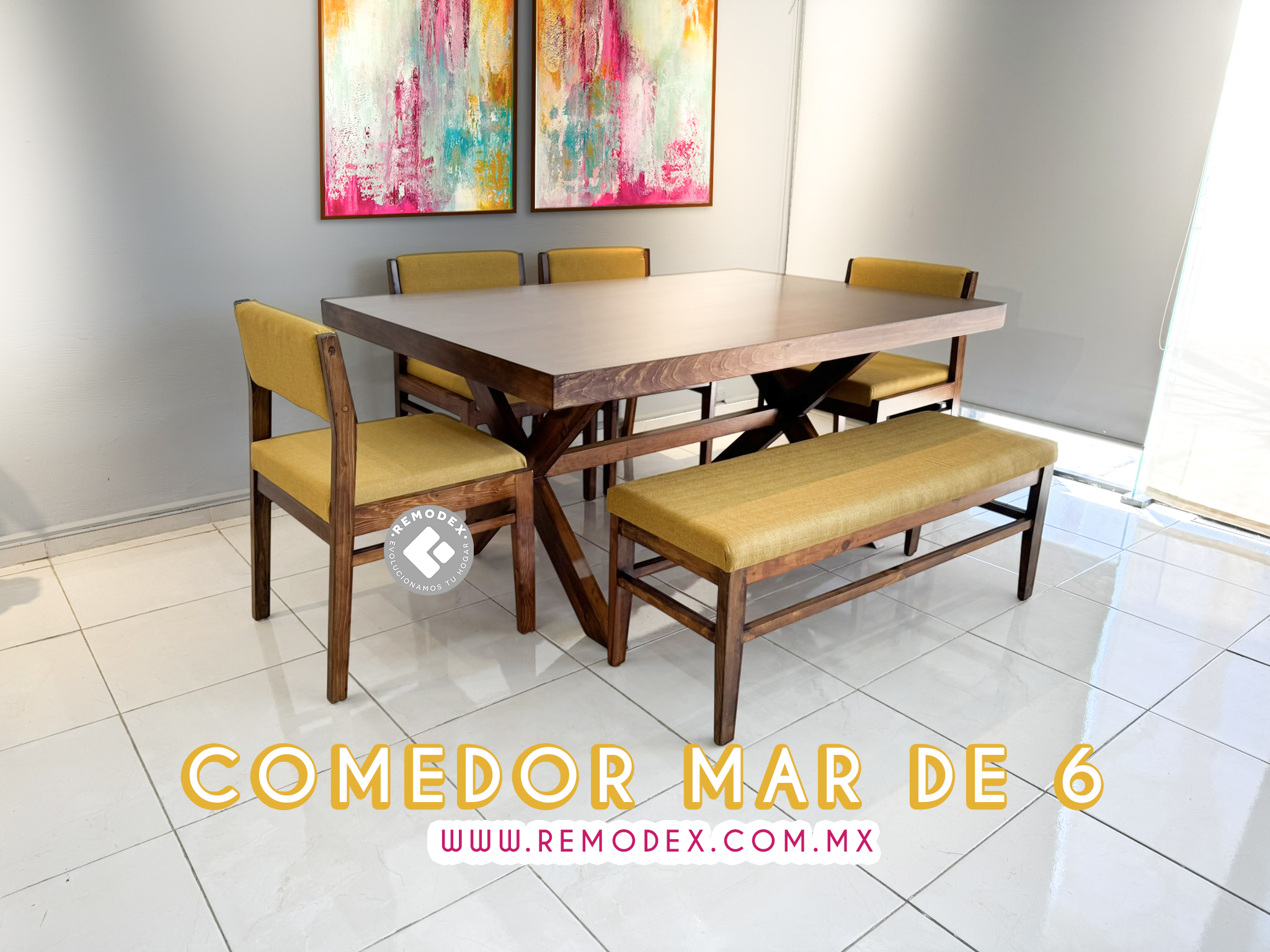 COMEDOR 6P MAR/BANCA LISA/MESA CRUZ