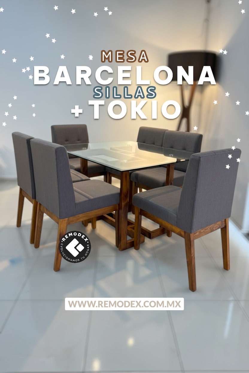COMEDOR 6P MESA BARCELONA/SILLAS TOKIO