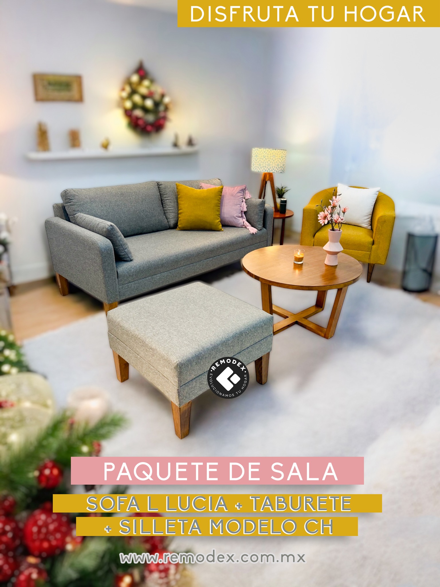 PAQUETE LOVE SEAT LUCIA + SILLETA CH + TABURETE