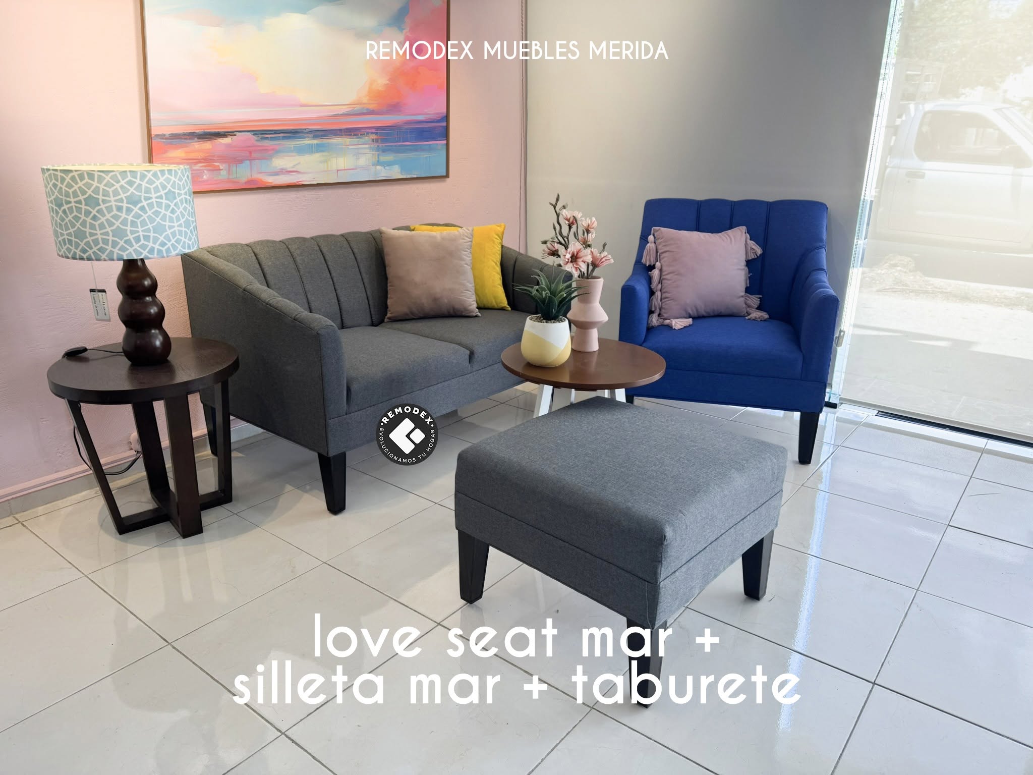 PAQUETE LOVE SEAT MAR + SILLETA MAR + TABURETE