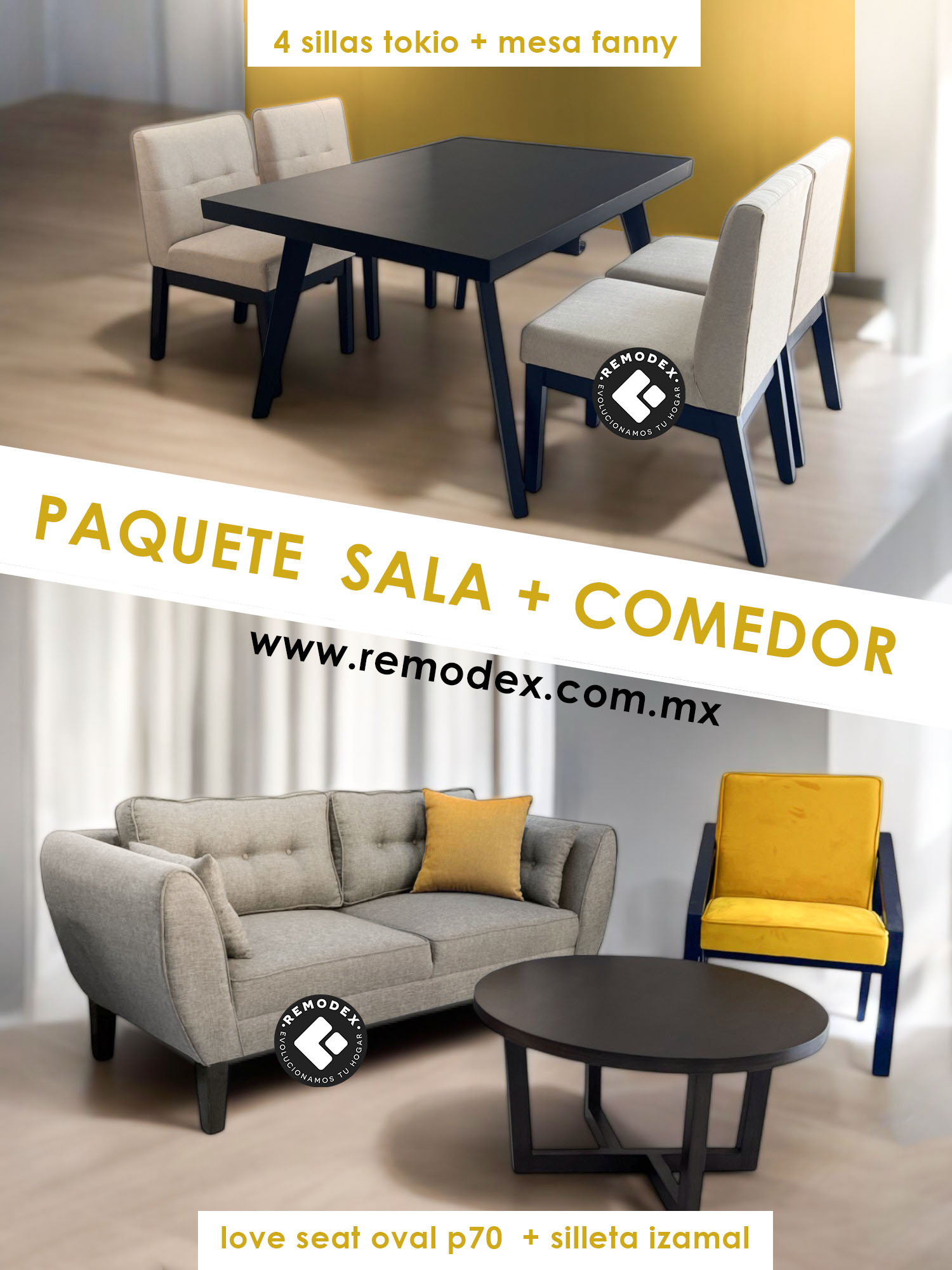 PAQUETE LOVE SEAT OVAL P70/IZAMAL/COMEDOR 4P FANNY/TOKIO