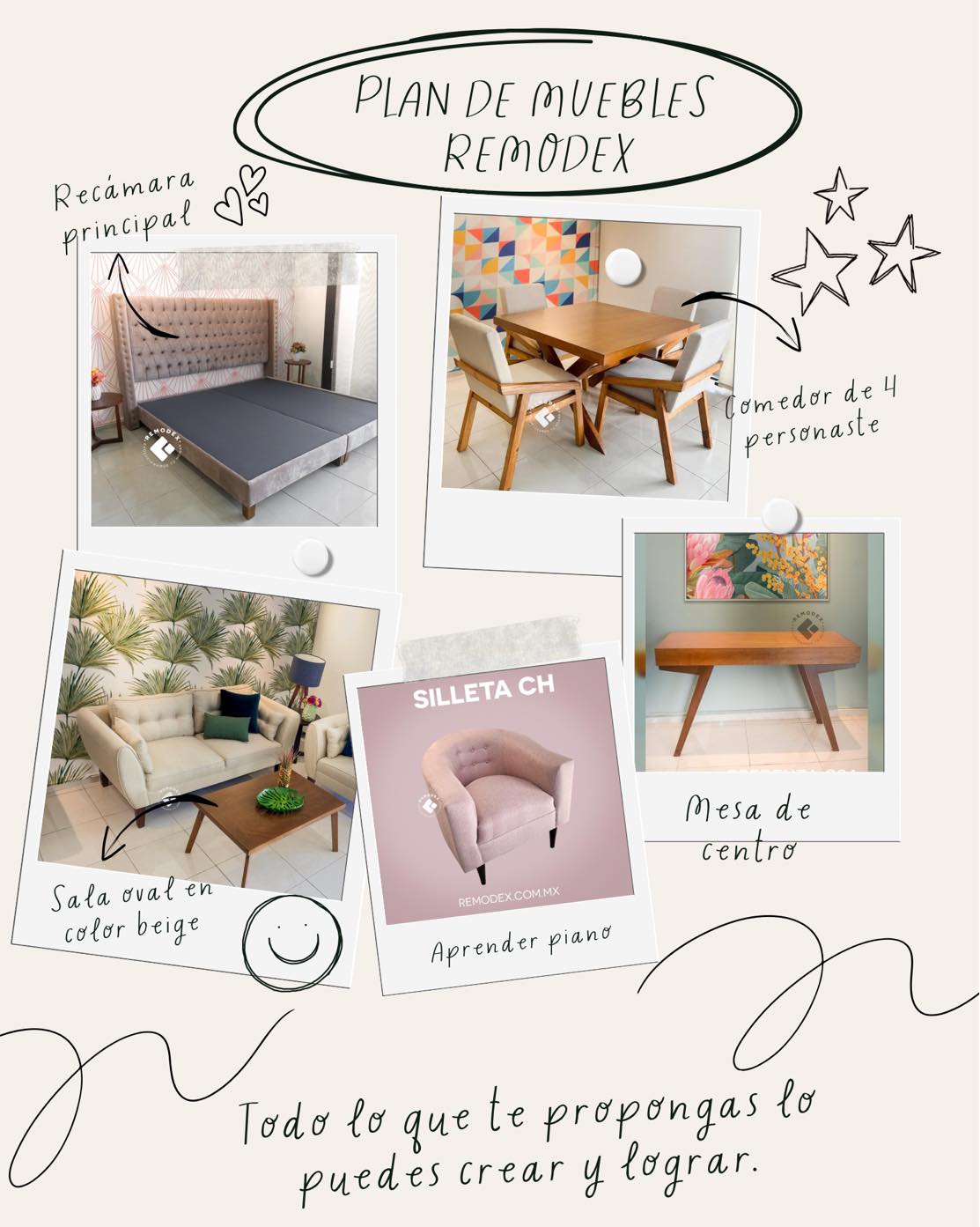 PAQUETE SALA + COMEDOR + RECAMARA - LOVE SEAT OVAL + SILLETA CH / COMEDOR 4P ALEJANDRA + CRUZ + CREDENZA C25 / BASE + CABECERA CAPITONADA KING SIZE