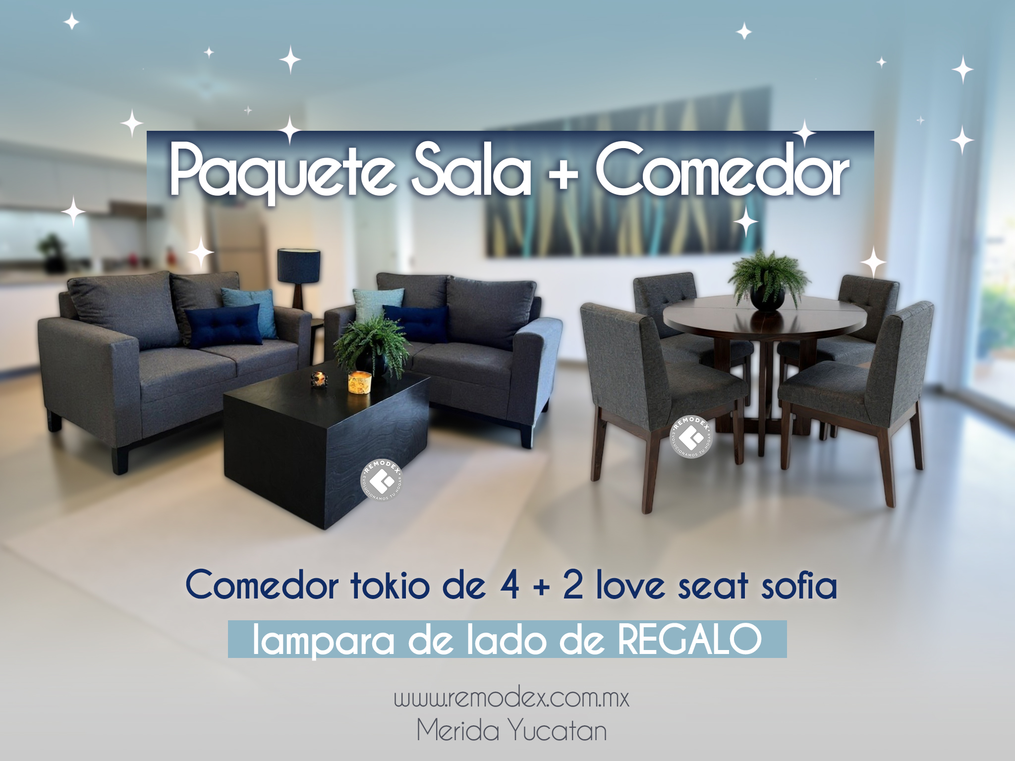 PAQUETE SALA + COMEDOR - 2,2 SOFÍA/VALERIA+TOKIO 4P