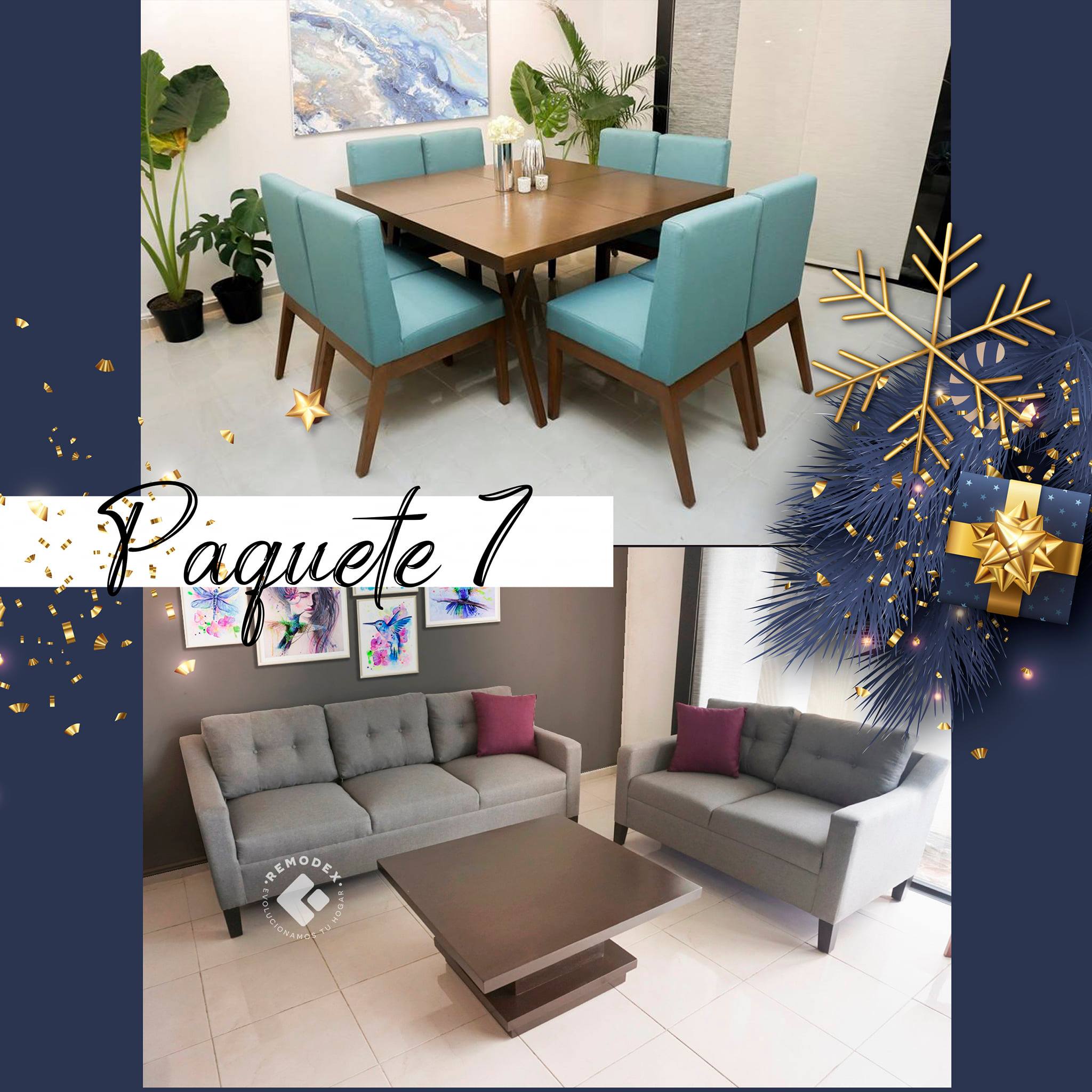 PAQUETE SALA + COMEDOR - 3,2 BRAZO CURVO / COMEDOR 8P ROMA + MOD.3