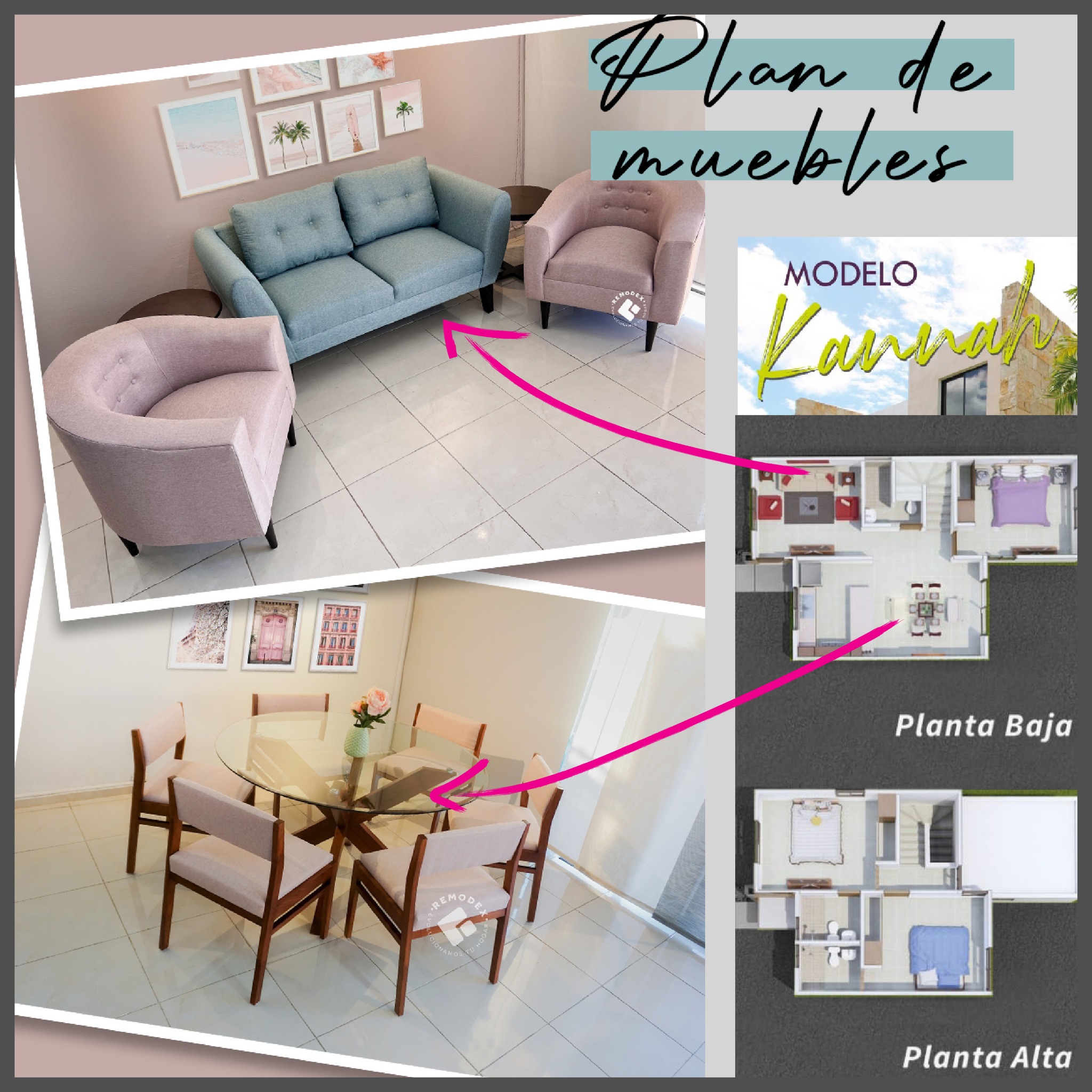 PAQUETE SALA + COMEDOR - LOVE SEAT OVAL + PAR SILLETA CH / COMEDOR 6P EMILY + MAR