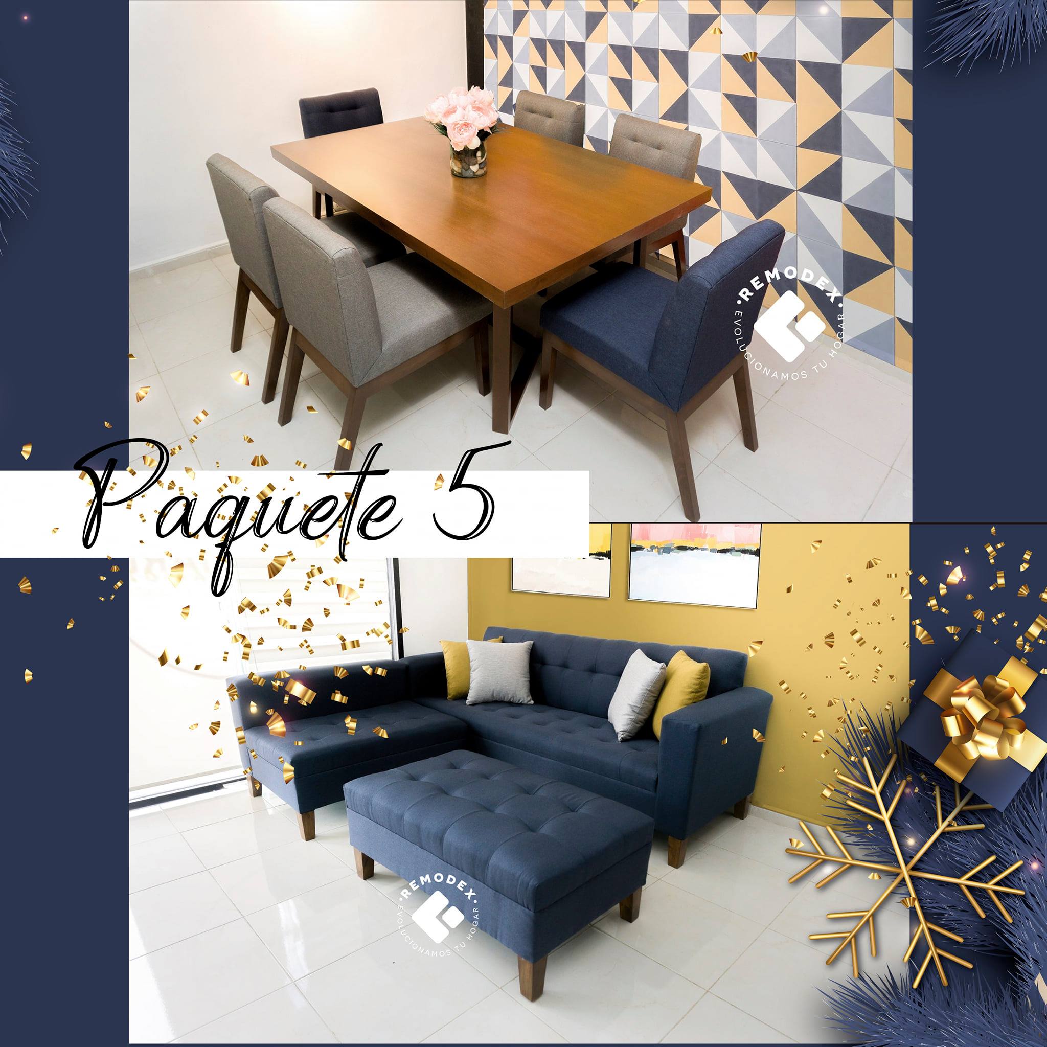 PAQUETE SALA + COMEDOR - SOFÁ AFRICA / COMEDOR 6P INDUSTRIAL + TOKIO