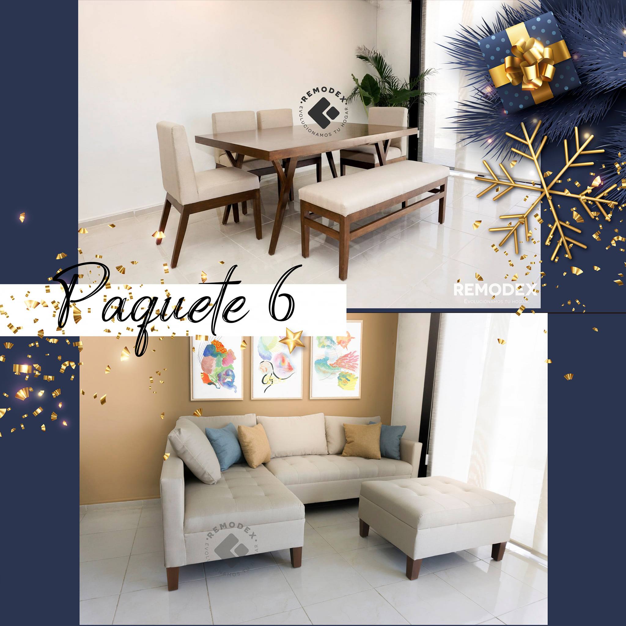 PAQUETE SALA + COMEDOR - SOFÁ ATENAS / COMEDOR 6P ROMA + TOKIO + BANCA LISA