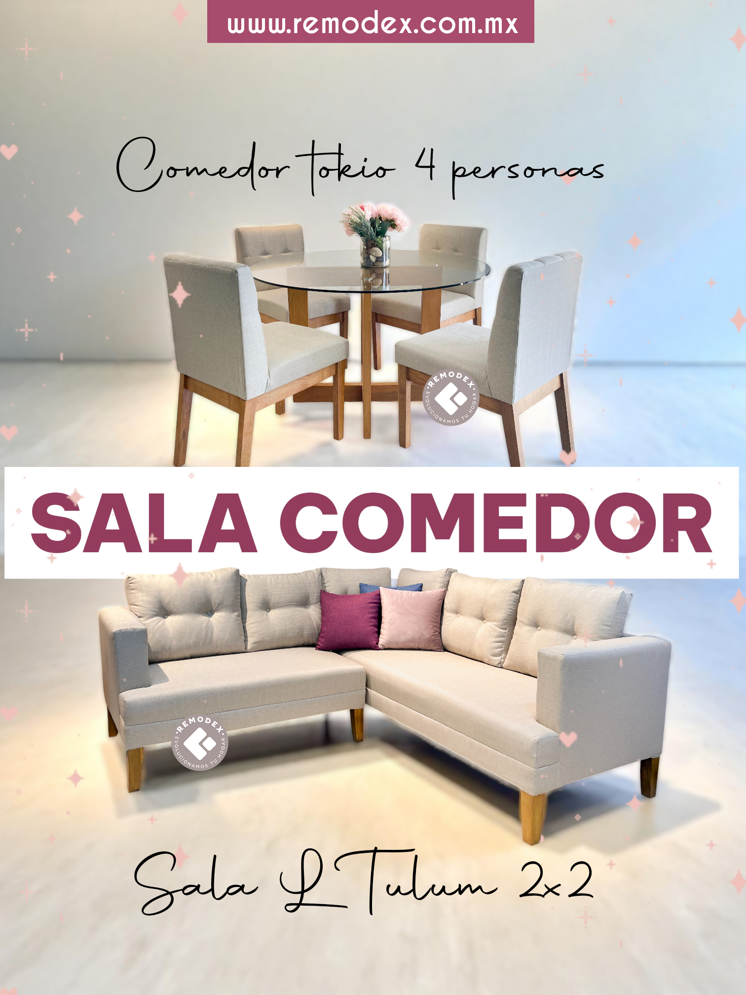 PAQUETE SALA + COMEDOR - SOFÁ L TULUM/COMEDOR 4P TOKIO/VALERIA