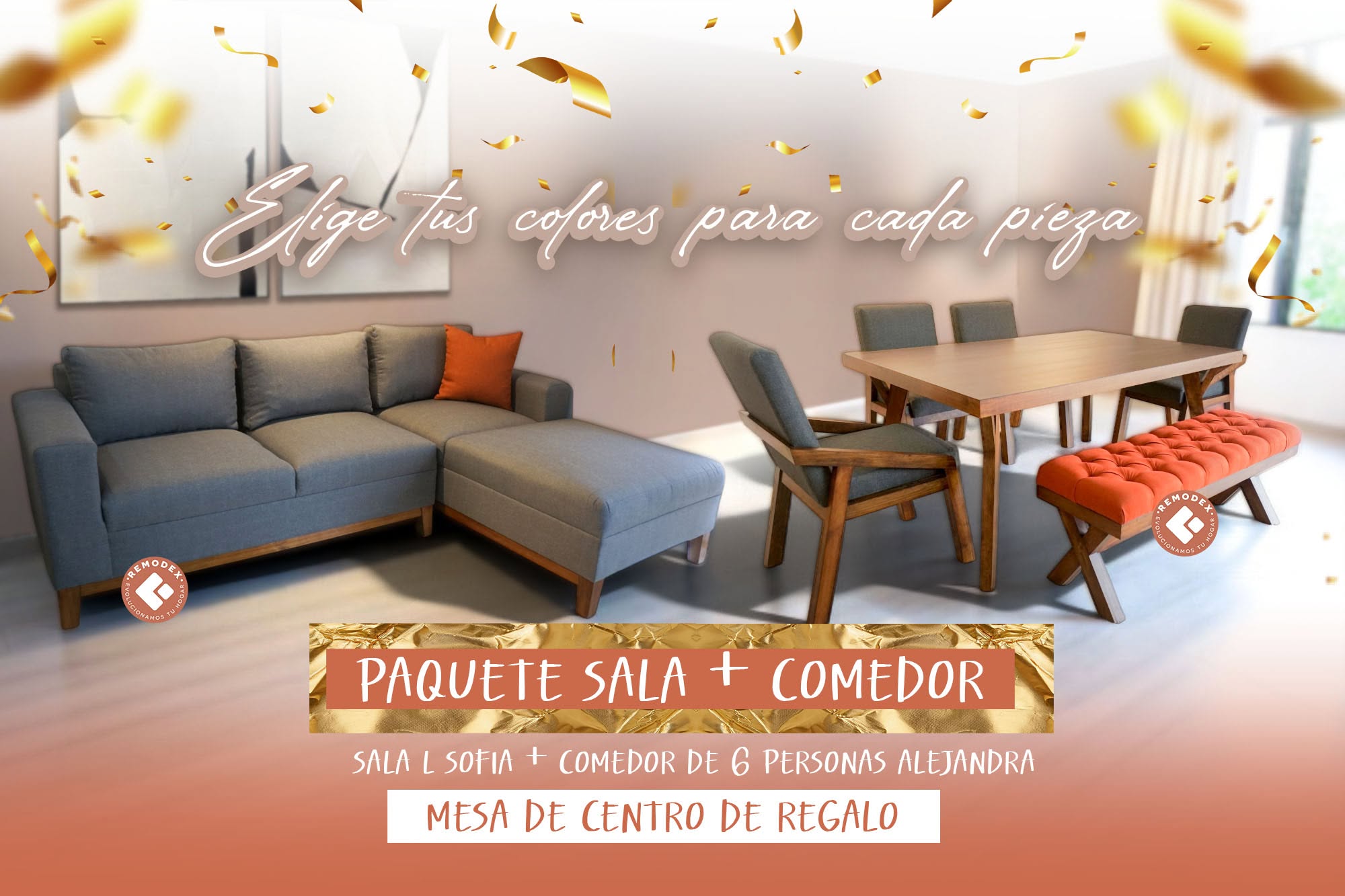 PAQUETE SALA L SOFÍA / COMEDOR ALEJANDRA 6P