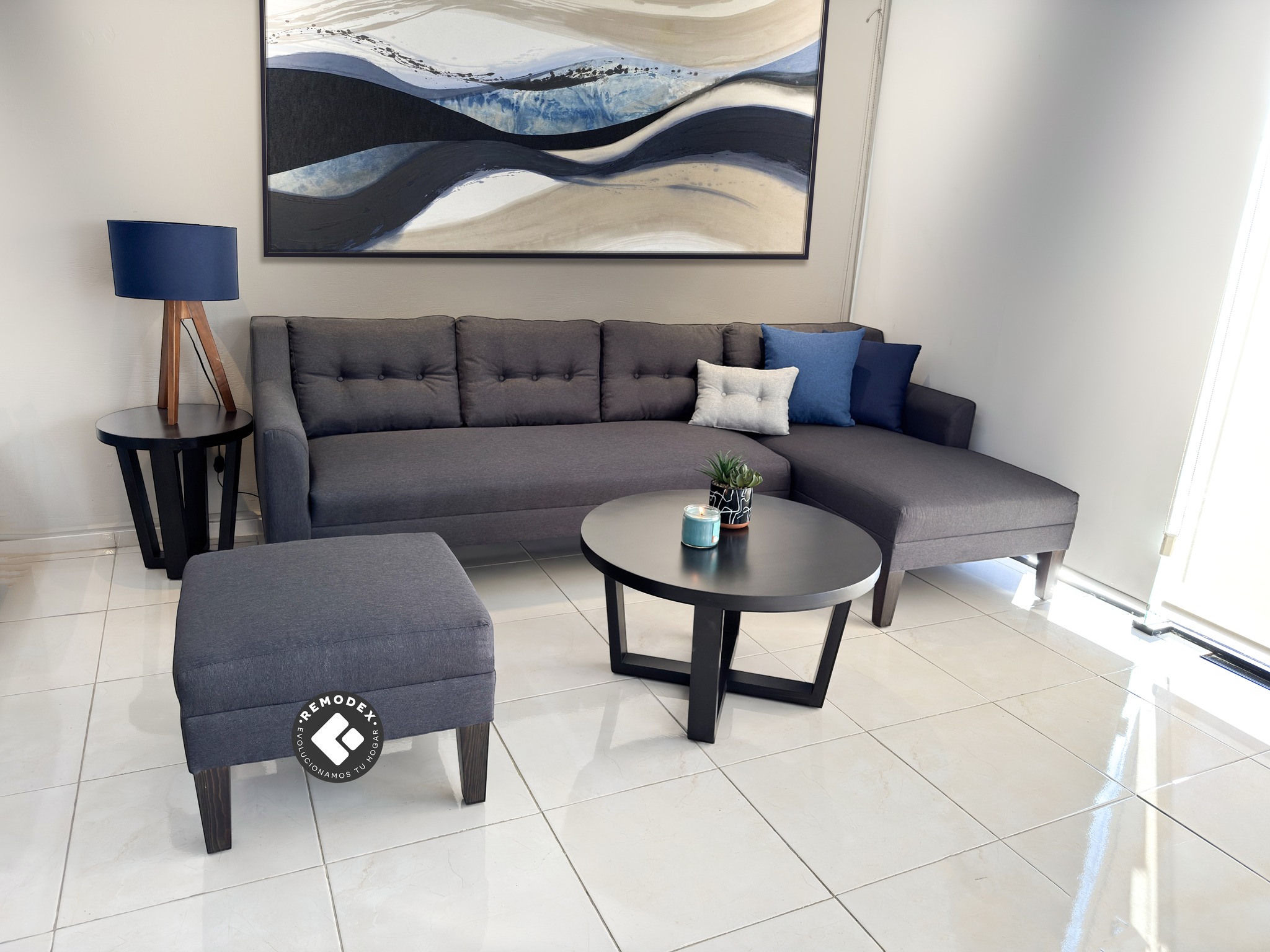 PAQUETE SOFÁ L R4/TABURETE/MESA DE CENTRO GENOVA