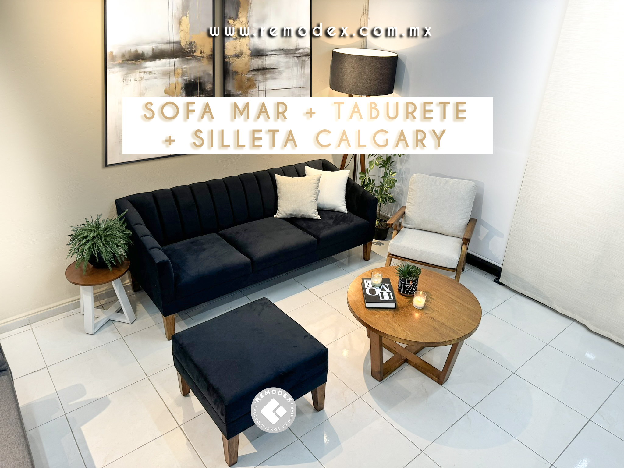 PAQUETE SOFÁ MAR/CALGARY/TABURETE